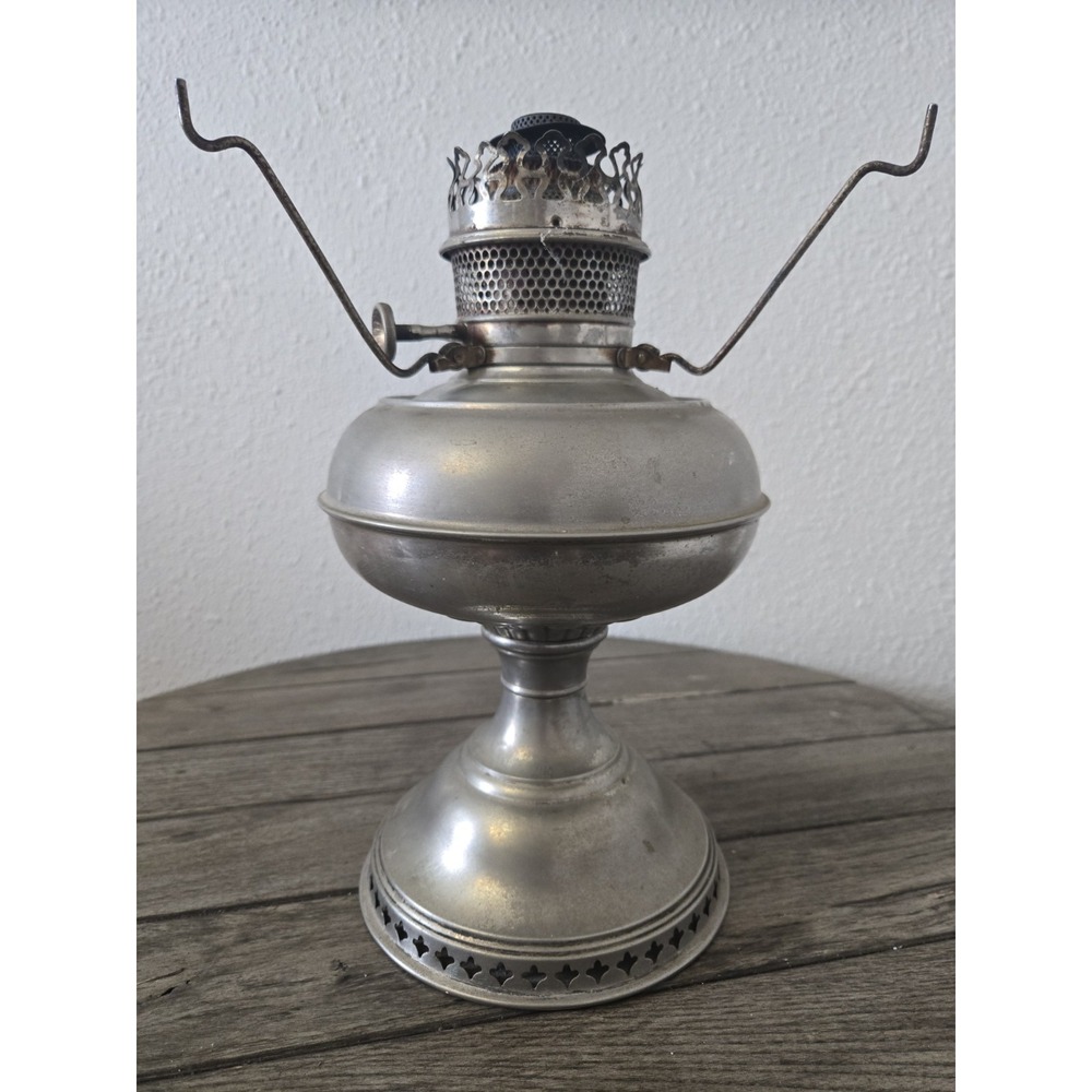 Antique 1900's Nickel Plated Oil Table Lamp Base Only - Picture 2 of 12